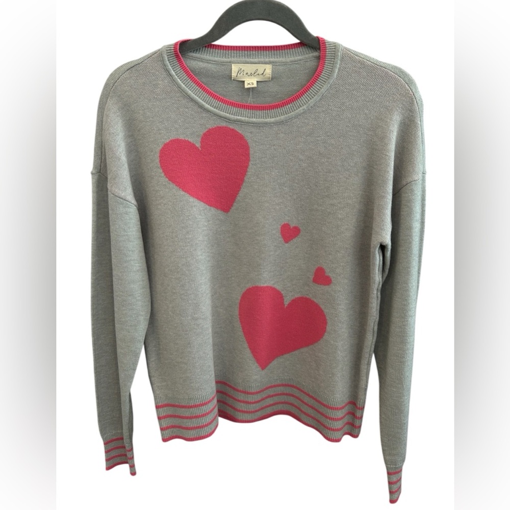 Marled Pink Hearts Women's Sweater Sz XS BNWT